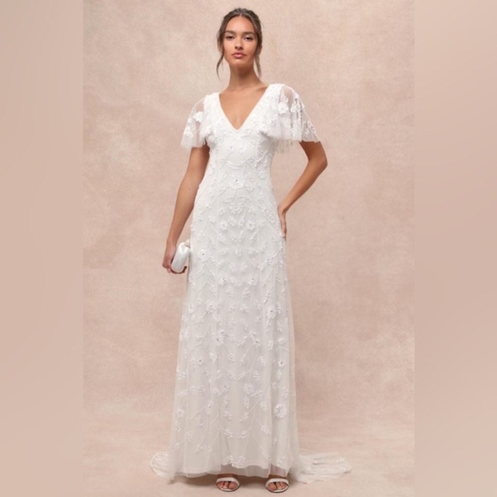 LULU’S SAFIYA SEQUIN FLUTTER SLEEVE MAXI DRESS